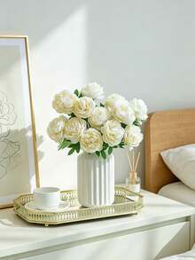 5 Peças Flores Artificiais de Peônia de Seda Realistas, Adequadas para Casamento, Dia dos Namorados, Artesanato DIY, Decoração Doméstica, Decoração de Primavera e Decoração Externa - Branco leitoso - Visão 8