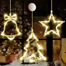 3/1pc Warm Yellow Christmas Window Lights - Christmas Decor, LED Suction Cup Lights With Bells, Light Brown Design, Star Shape, Snowflake Shape, 7.8*6.3 Inches, Battery Operated, Suitable For Indoor And Outdoor Christmas Tree, Fireplace, Window And Room Decoration (Batteries Not Included). - Warm Color - View 10