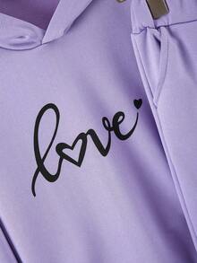Tween Girl Autumn/Winter Casual Fashion Preppy Commuter Thick Quilted Vest, Printed Hoodie, And Printed Long Pants 3 Pieces Set - Mauve Purple - View 7