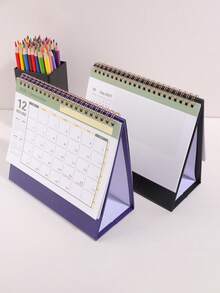1PC 2027 Retro Desktop Calendar, Stylish Home Decoration,Compact Vertical Flip Design, Durable Metal Ring Binding, Clear Monthly Layout - Khaki - View 8