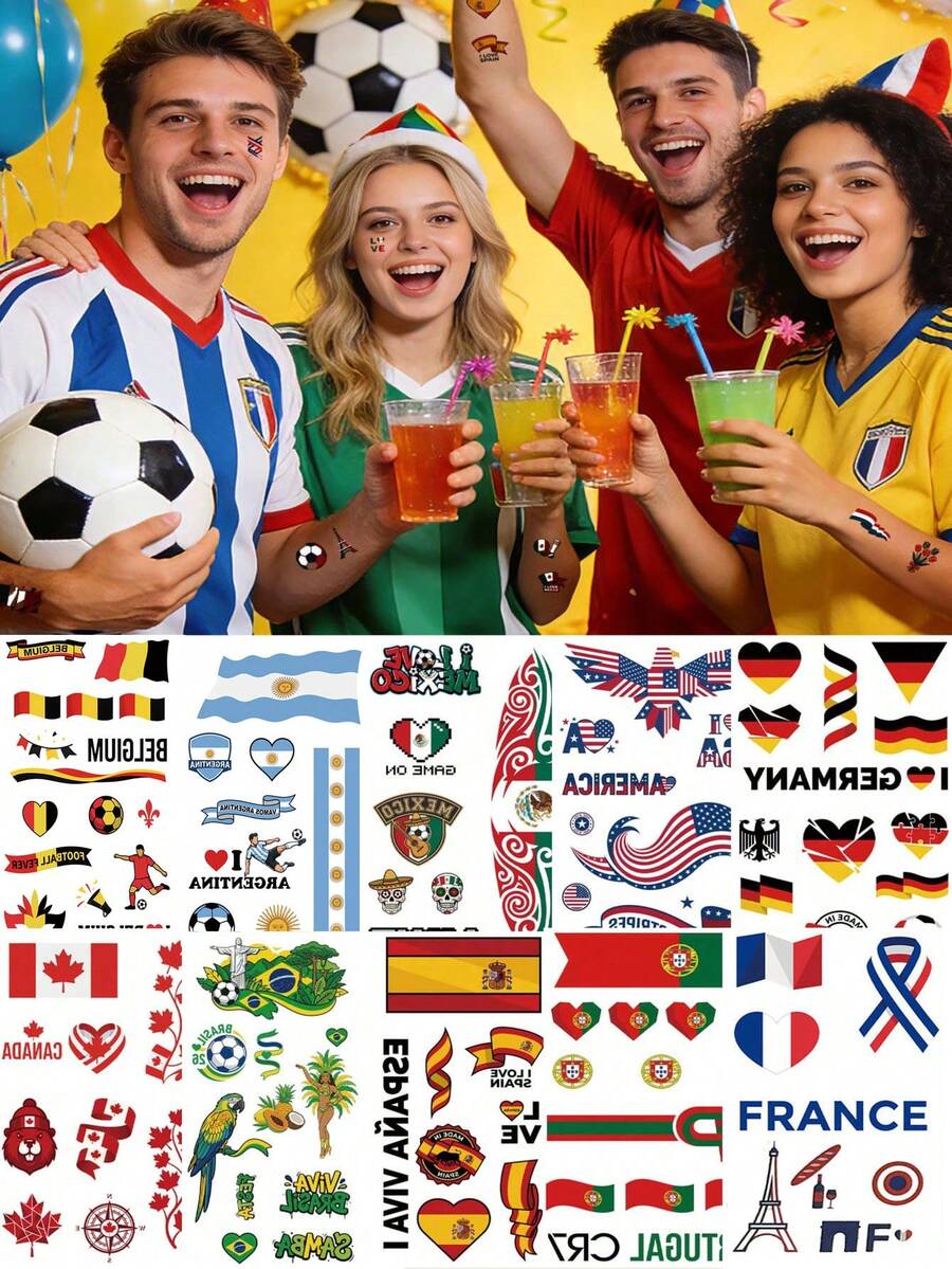 3pcs/Pack 2026 National Flag Temporary Tattoo Stickers, Waterproof Game Day Football Fan Makeup, Sports Party Decorations - Brown - View 1