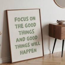 1件裝「Focus On Beautiful Things」牆面藝術印刷品，鼠尾草綠勵志語錄帆布畫，文字海報，現代抽象極簡風格，適合臥室、客廳、辦公室、公寓裝飾，無框/木製掛軸/有框 - 彩色 - 查看 6