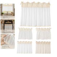 1pc Japanese Style Striped Ruffle Half Curtain, No-Drill Tie-Up Sink Curtain, Kitchen Cabinet Decorative Cover Cloth (Size 76*54cm) - Beige Square Patchwork - View 3