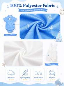 H HIBOBI 2pcs/Set Toddler Boys Navy Style Gentleman Casual Short Sleeve T-Shirt And Bib Shorts Set, Spring/Summer - Baby Blue - View 5