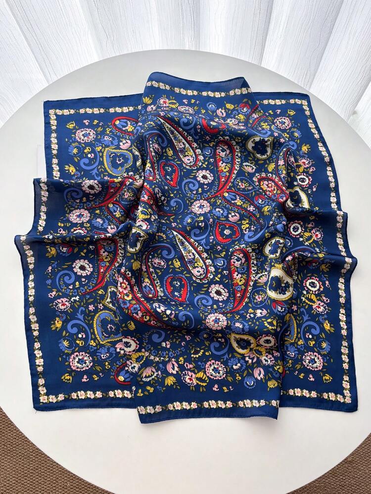1PC Faux Silk Paisley Pattern Printed 70cm Square Bandana Men's Sun Protection Scarf Versatile Head Wrap Decorative Neck Scarf - Multicolor - View 2
