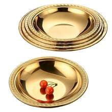 Gold-Plated Stainless Steel Dinner Plate With Embossed Greek Pattern Rim, Round Deep Soup And Salad Serving Bowl, Luxury Tableware For Wedding Banquets, Family Gatherings And Banquet Decoration - View 5