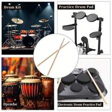 1 Pair Natural Wood Drumsticks, Solid Wood With Fine Polished Texture, Sturdy And Durable For Daily Practice, Rehearsal And Stage Performance, Convenient Storage, Suitable For Beginners Or As A Gift For Drum Enthusiasts - Multicolor - View 6