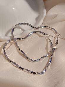 1 Pair Women's White K-Color Brushed Texture Large Hoop Earrings - White K - View 4