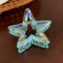 6pcs Multicolor Holographic Star Hair Claw Clips, 3D Faceted Iridescent Laser Texture, Macaron Gradient Colors, Large Hollow Star Design, Strong Grip For Thick Hair, Sweet & Cool Y2K Baddie Style, Versatile For Daily Hairstyles And Outfits, Aesthetic Clips - Multicolor - View 8