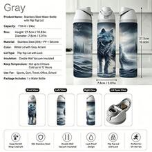 1pc 24oz Stainless Steel Water Bottles With Straw, Frozen Wolf Forest Design Tumbler Wrap For Wolf Lovers, Adults, And Winter Holiday Gifting, Featuring A Mystical Icy Wolf In A Snowy Woodland Scene. - 彩色 - 查看 13