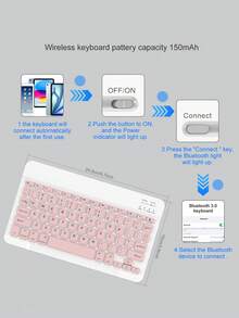 360°旋转键盘保护套，兼容iPad A16（第11/10代）、第9/8/7代（10.2英寸）、iPad Air（10.9/11英寸），采用TPU翻盖PU皮革材质，内置无线蓝牙键盘（150mAh电池）和支架，粉色 - 粉色 - 查看 8