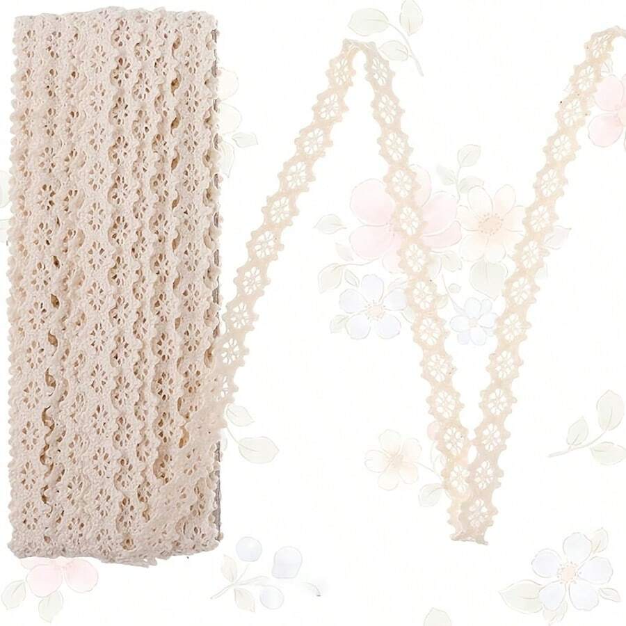 5Yards Vintage Lace Ribbon Crochet Lace Trim, Thin Lace-Trim Ribbon For Bridal Wedding Decoration, Craft, Sewing Skills For DIY Dress, Flower Bouquet, Scrapbook, Gift Wrapping - 1Pc - View 1