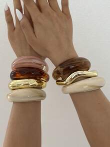 4/3pcs Vintage Elegant Bohemian Casual Style Women's Multicolor Acrylic And CCB Open Bangle Bracelets, Suitable For Daily Wear, Parties, Gatherings, Summer Beach Vacations, Travel And Holiday Gifts - Multicolor - View 4
