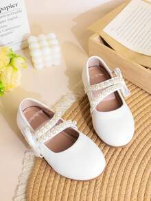 1 Pasang Sepatu Flat Anak Perempuan/Anak-Anak Modis dan Elegan dengan Hiasan Mutiara Imitasi, Nyaman, Cocok untuk Musim Semi, Musim Panas, Musim Gugur - Putih - View 2