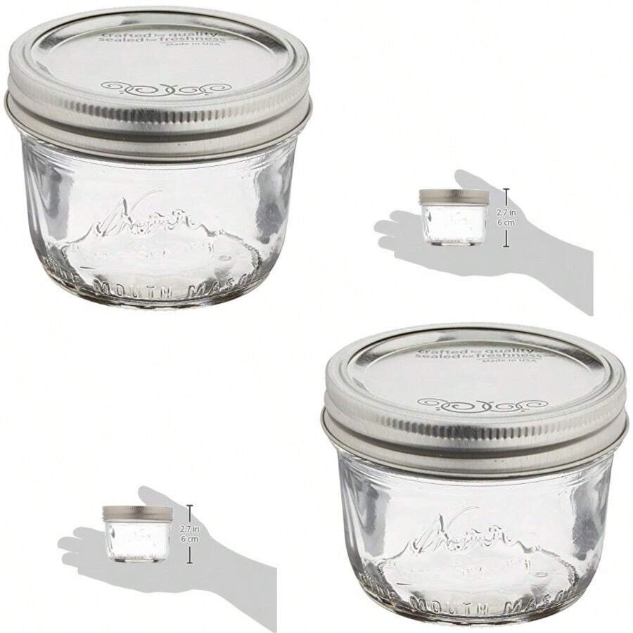Jarden Mason Jars - Tarros de media pinta 8 onzas boca ancha 12 bocas 2 unidades - Vidrio transparente - Ver 1