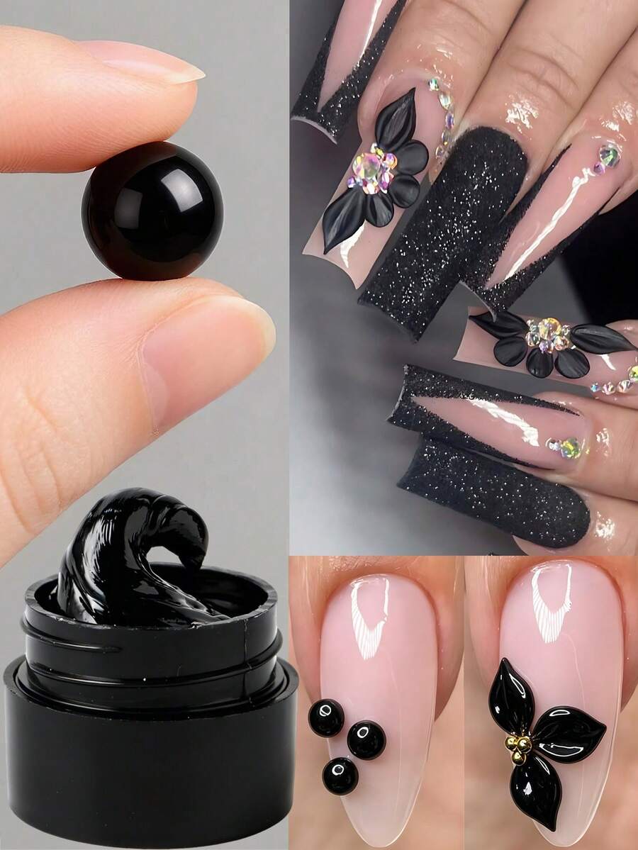 FULL BEAUTY 5ml 黑色 3D 雕塑美甲凝膠 不流動固態建構凝膠 雕刻造型凝膠 不黏手 延長凝膠 用於 DIY 3D 花朵珠飾 立體美甲裝飾 美甲用品
