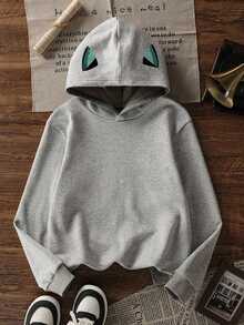 Tween Girl One-Piece Thermal-Lined Thick Warm Hooded Sweatshirt, Suitable For Young Students And Children, Long-Sleeved Tops For Autumn And Winter - Grey - View 3