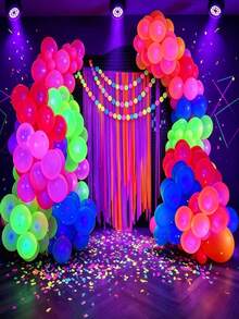 77pcs Fluorescent Glow-In-The-Dark Neon Balloons, Vibrant Colorful Neon Party Decoration Balloons, UV Glowing Balloon Decor, Suitable For Anniversary, Bachelorette Party, Bridal Shower, Birthday Party Decorations - View 1