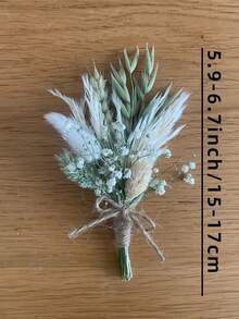 1/2/4/6/12pcs Artificial Mini Faux Flower Bouquets, Suitable For Home Table Centerpiece Decoration, Party Cake Decoration, Artificial Boutonniere For Groom And Groomsmen, Bohemian Style Vintage Wedding Party Prom Decoration, Gift For Bridal Party - White-green - View 2