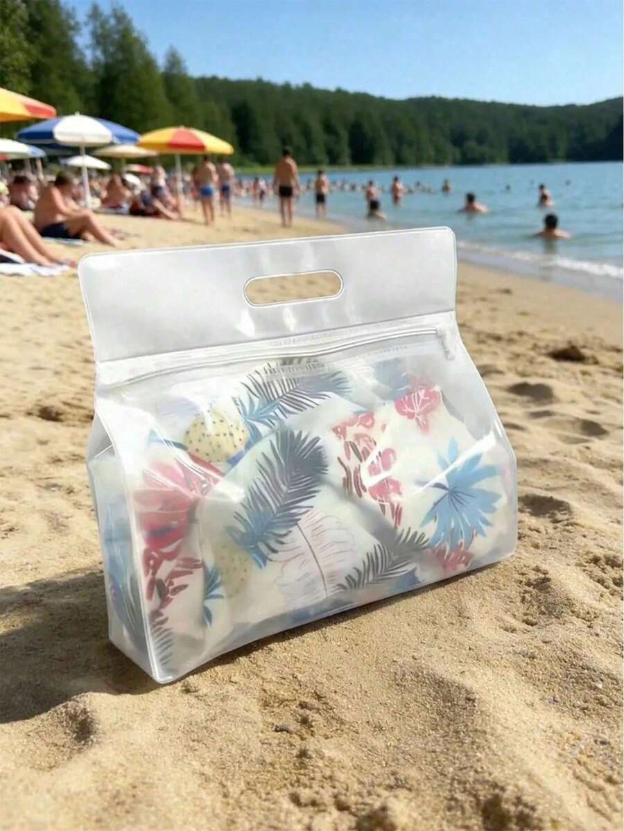 EVA透明防水托特收納袋,乾濕分離泳衣袋-塑膠拉鍊泳衣收納袋,適用於泳衣、衣物、戶外運動,春夏必備收納袋,旅行必備,便攜長方形設計,防漏,適合海灘、游泳池、健身房和度假使用 - 隨機 - 查看 1