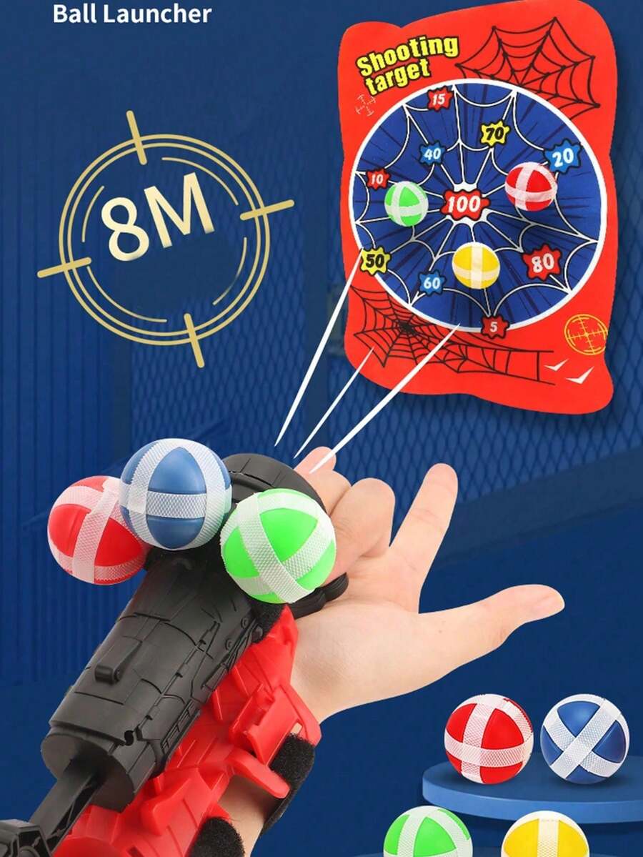 1套兒童蜘蛛網發射器黏性球玩具附目標靶,裝扮配件,男孩聖誕禮物 - 彩色 - 查看 1