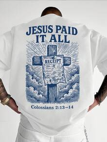Camiseta Hombre Faith  Manga Corta, Playera Casual Cuello Redondo con Mensaje Religioso Inspirador - Blanco - Ver 1