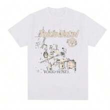 Men's Round Neck And Short Sleeves, Made Of Cotton, Soft, Casual, For Everyday Wear, Lightweight, Breathable, Cute, Fashionable, Perfect For Vacation, Blouses, Silver, Fun. - 白色 - 查看 1