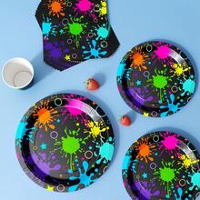 49/25/8pcs Neon Graffiti Party Night Disposable Plates, Napkins, Cups, Disposable Party Supplies Set, Suitable For 8 Guests, Disposable Paper Plates Party Tableware For Birthday, Wedding, Theme Party, Family Picnic - Multicolor - View 4