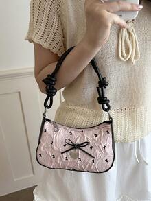 Niche High-Aesthetic Ditsy Floral Crossbody Shoulder Bag For Women 2026 New Fashion Casual Minimalist Large Capacity Pleated Handbag - Pink - View 4