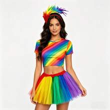 2pcs/1set Colorful Theme Set, Colorful 2-Piece Set Including Skirt And Headpiece, Suitable For Theme Parties, Cosplay, Easter, Valentine's Day, Party Gatherings - Multicolor - View 2