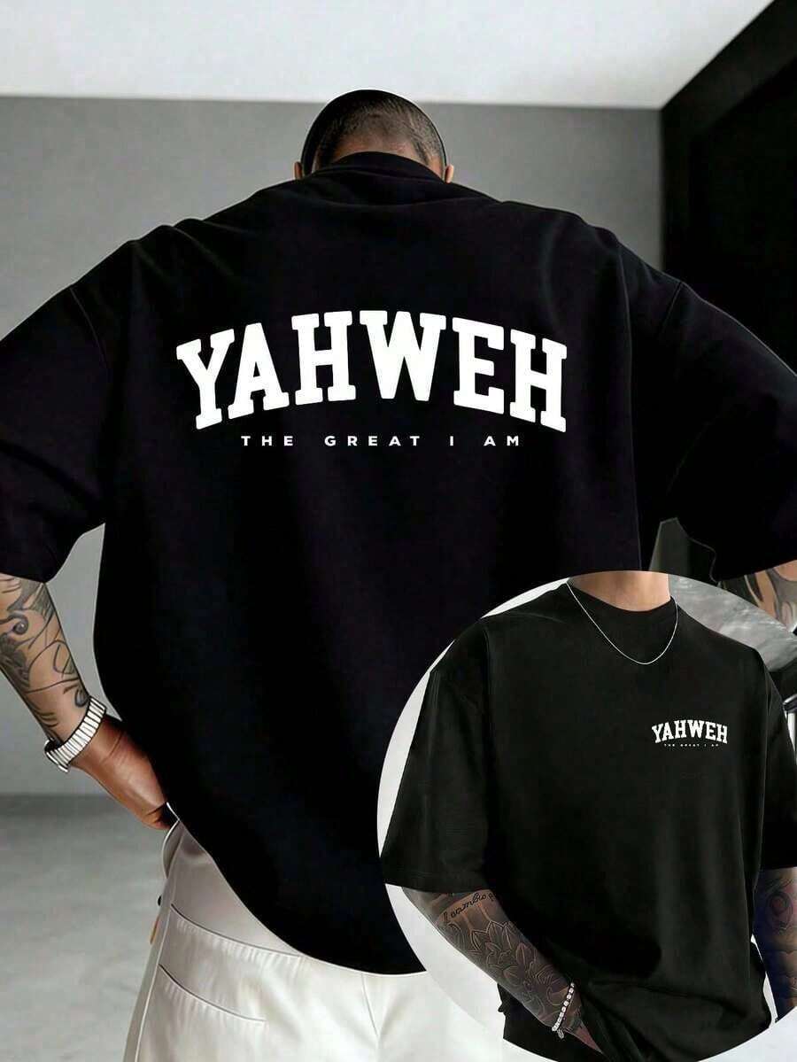 T-shirts graphiques chrétiens pour hommes, T-shirt avec impression double face de Jésus, Dieu, Yahvé, Foi, versets bibliques religieux, style Vin - Noir - Voir 1