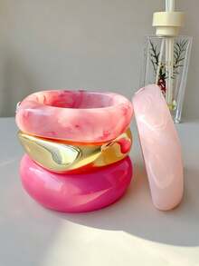 4pcs Exaggerated Asymmetrical Resin Translucent Bangles For Women, Personalized Versatile - Multicolor - View 9