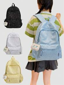 1pc Star Print Fashion Backpack With Pendant, Unisex Back To School Gift, Stylish Star Student School Bag, Large Capacity Portable Women's Backpack, Suitable For Primary, Middle, High School And College Students, Laptop Bag, High Quality Women's Bag, Great Holiday Gift And Travel Essential, Can Hold Summer Clothes - Multicolor - View 3
