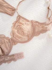 1 Bộ đồ lót ren trơn màu không dây thoải mái cho nữ - Lạc đà - Xem 5