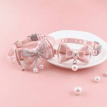 Fairy Pink Lace Cat Collar Necklace With Bow, Beads And Bell, Pet Cat Supplies - Multicolor - View 10