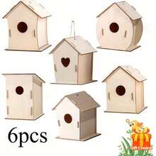 6pcs Natural Wood Bird Nest Decor, Smoothly Polished Easy Assembly, Unique Design Suitable For Garden Greenery Landscaping, Can Be Hung For Decoration With Hand-Painted Colors, Perfect For Gardening Scenery And Gift Giving - Multicolor - View 2