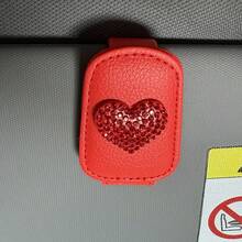 1pc Cute Rhinestone Heart Car Fashion Glasses Clip, Leather Sun Visor Eyeglass Holder, Multifunctional Card Clip For Car Interior Decoration - Love - View 9