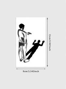 1pc Unique Visual Man Pointing Shadow Character Pattern Temporary Tattoo, A Realistic Tattoo Design, Suitable For Travel, Music Festivals, Games, Graduation Gifts, And Lasting For 3-5 Days. - 黑色 - 查看 2