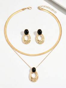 2 ensembles de bijoux goutte d'eau, style minimaliste de luxe, pendentif goutte d'eau creux + chaîne serpent + boucles d'oreilles goutte d'eau assorties + finition polie miroir, convient pour les robes de soirée ou les déplacements quotidiens pour les femmes à la mode - Multicolore - Voir 3