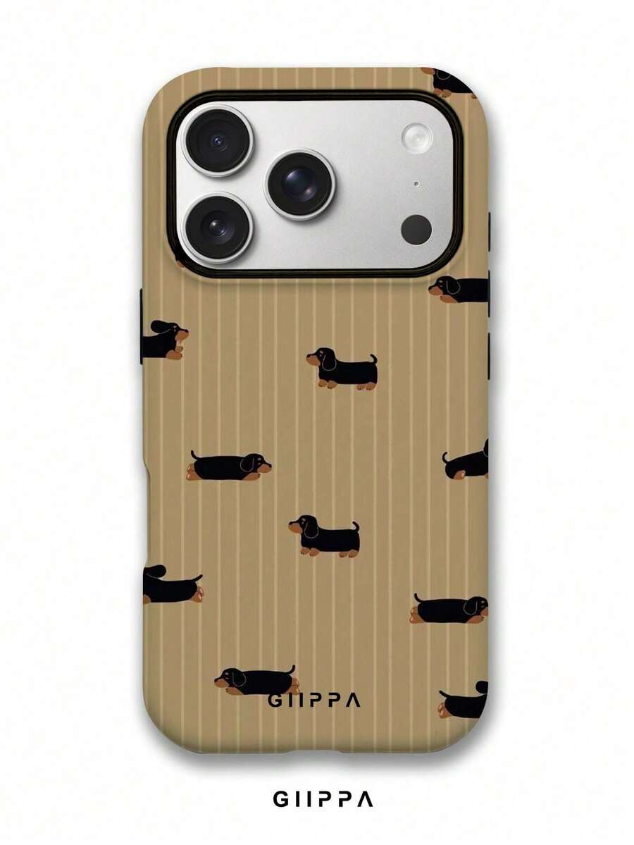 A Stylish Phone Case That Does Not Include A Lanyard Or Stand. GIIPPA Dog Phone Case (1 Piece), Khaki Striped Design With A Black Dachshund Pattern, Compatible With IPhone 17 Pro, 15 Pro, And 14 Pro. Korean-Style Phone Case, Stylish And Unique, Compatible With IPhone 11/12/13/14/15/28 Pro Plus. Stylish Design Suitable For Both Men And Women. A Great Gift For Girlfriends On Christmas, Valentine's Day, Easter, Wedding Season, And Birthdays. - 彩色 - 查看 1
