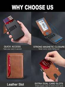 Father's Day Gift | Lucky Aluminum Pop-Up Card Holder, RFID Blocking, 9-13 Cards & ID Window - Brown - View 6