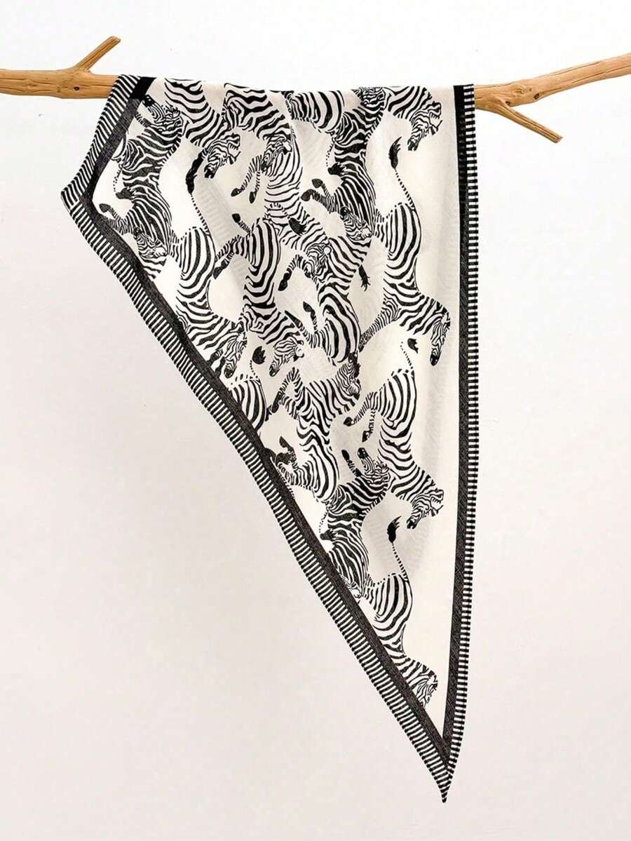 Spring/Summer New Zebra Print Pattern Triangle Scarf, Professional Commute Versatile Neck Scarf, Neck Protection Decorative Multifunctional Bandana, Sun Protection Head Scarf, Versatile Head Wrap Decorative Neck Scarf - White - View 1