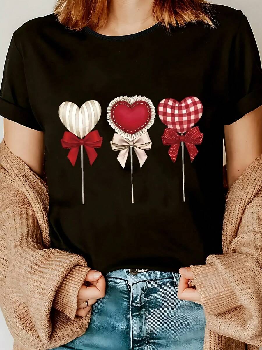 Camiseta casual de mujer para el Día de San Valentín - Negro - Ver 1