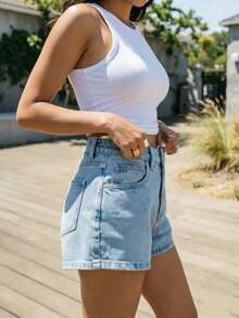 Summer New Hot-Selling Women's Denim Shorts, Casual Comfortable, Loose Wide Leg, Large Leg Opening, Classic Fashion, Simple Comfortable, Women's Stretch Denim Shorts - Baby Blue - View 5
