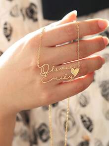 1 pièce Collier cœur style minimaliste, collier pendentif cœur en acier inoxydable doré personnalisé avec noms en haut et en bas, collier de couple romantique personnalisé à la mode avec surnom, collier de sœur, bijoux pour femmes, cadeau de la Saint-Valentin pour épouse et fille, cadeau de vacances, cadeau de saison de remise des diplômes, bijoux personnalisés - Multicolore - Voir 6