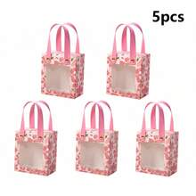 1/5/12pcs Pink Floral Transparent Window Gift Boxes, Birthday, Baby Shower, Wedding Party Favor Bags, Candy & Snack Packaging Set - Cherry Blossom Box - View 13