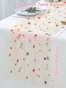 1pc Champagne Embroidered Floral Mesh Table Runner, Birthday Party Tablecloth, Tablecloth, Tablecloth, Birthday Decoration, Birthday Party Supplies, Baby Shower Decoration, Birthday Gift, Party Favor, Wedding Decoration Supplies, Baby Shower, Gender Reveal Party, Bridal Shower, Home Decor, Room Decor, Kitchen Table Cover, Wedding Arch Fabric - Champagne Gold Embroidered Flowers - View 5