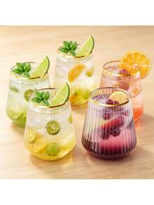 4/2/1pc Impact-Resistant Gold Striped Vertical Cups, Suitable For Beverages, Cold Drinks, Juices, Champagne, Sparkling Water, Perfect For Parties, Weddings, Birthdays, Camping And Catering Services - Multicolor - View 4
