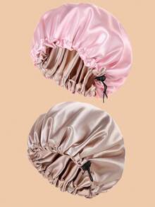 2pcs Women's Elastic Solid Color Beanie Hats Suitable For Daily Wear - 2 Pieces Of Pink Gold + Gold - View 4