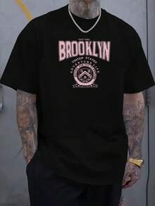 Playera Hombre Manga Corta Estampado Brooklyn, Camiseta Cuello Redondo Ropa Casual Verano - Negro - Ver 1